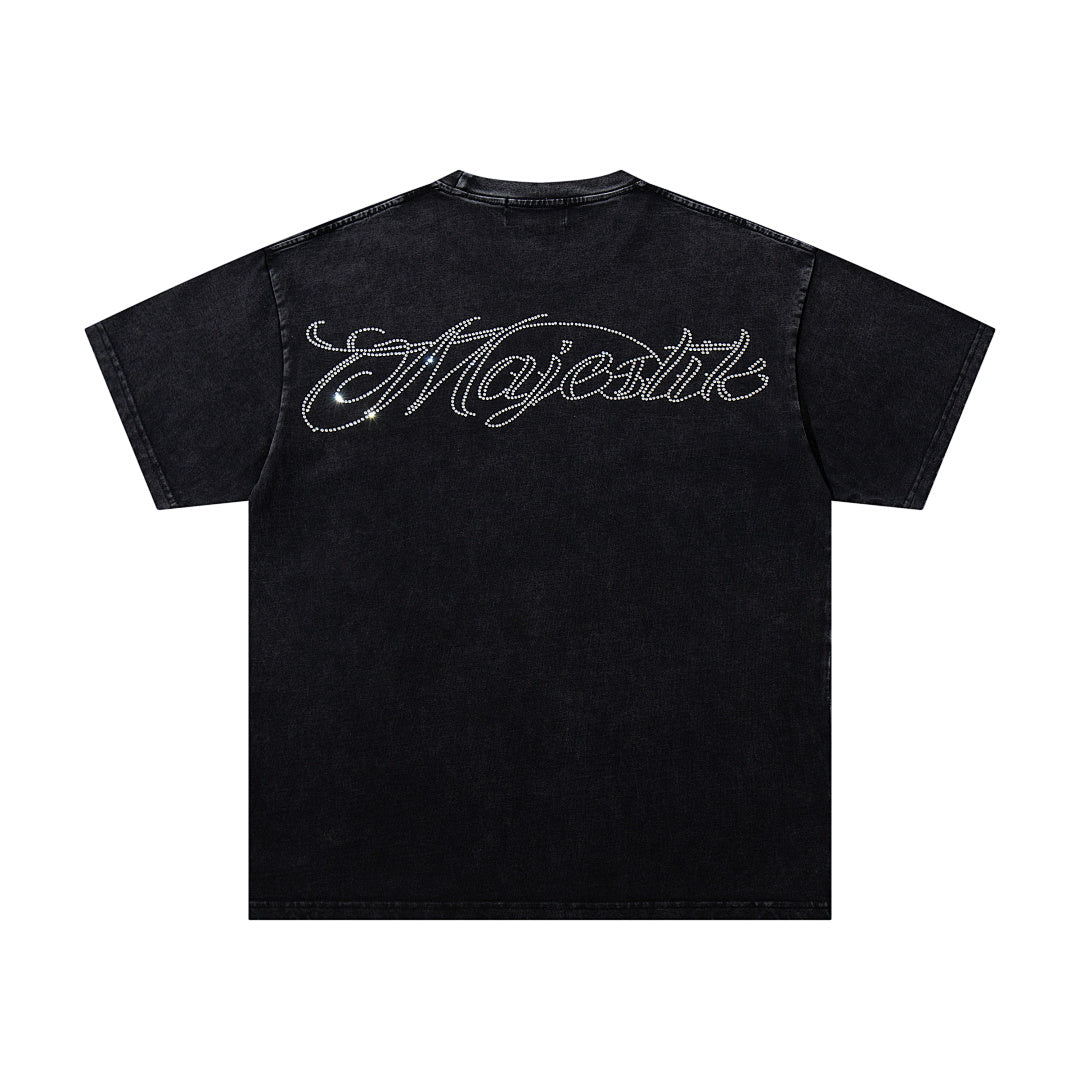 MAJESTIK Black Washed Vintage Double‑Sided Portrait Band‑Style Graphic T‑Shirt