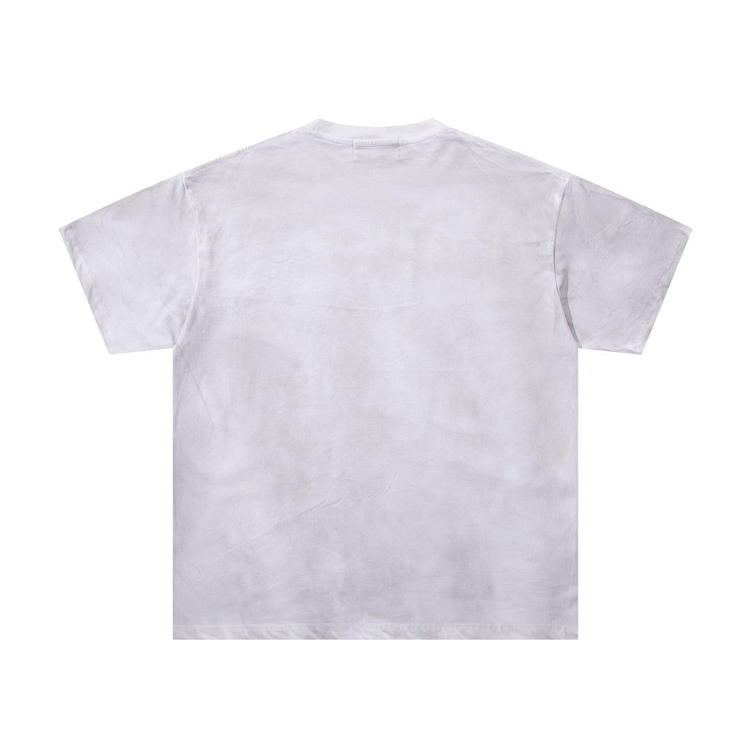 MAJESTIK Off‑White Washed Vintage Bulldog Graphic Band‑Style T‑Shirt