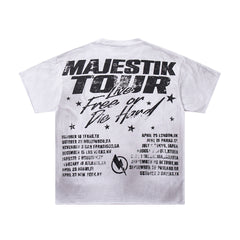 MAJESTIK Off‑White Washed Vintage Statue Of Liberty Tour Poster Double‑Sided Band‑Style T‑Shirt