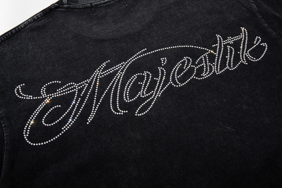 MAJESTIK Black Washed Vintage Astronaut Space Double‑Sided Graphic Band‑Style T‑Shirt