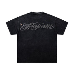 MAJESTIK Black Washed Vintage Motorcycle Racer Double‑Sided Graphic Band‑Style T‑Shirt