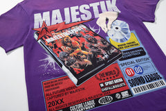 MAJESTIK Black Washed Vintage Knight‑Horse Double‑Sided Graphic Band‑Style T‑Shirt