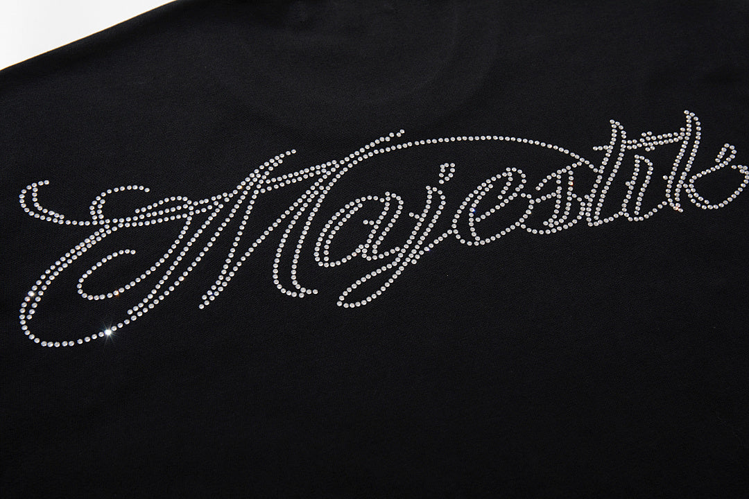 MAJESTIK Black Vintage Cyber Fantasy Cityscape Band‑Style Graphic T‑Shirt