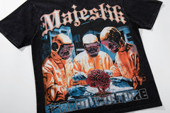 MAJESTIK Black Washed Vintage Astronaut Space Double‑Sided Graphic Band‑Style T‑Shirt