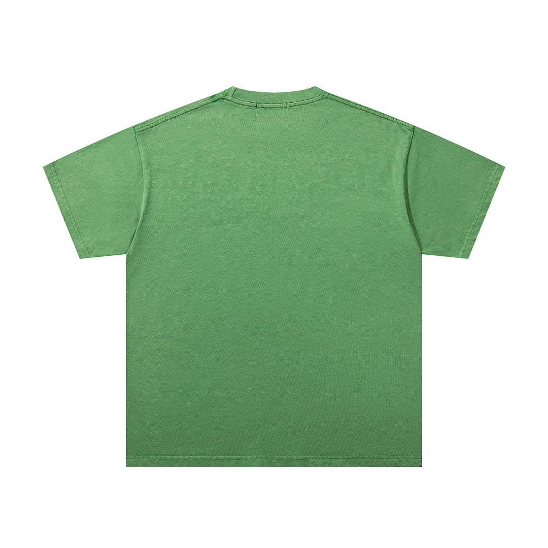 MAJESTIK Green Washed Vintage Portrait Band‑Style Graphic T‑Shirt