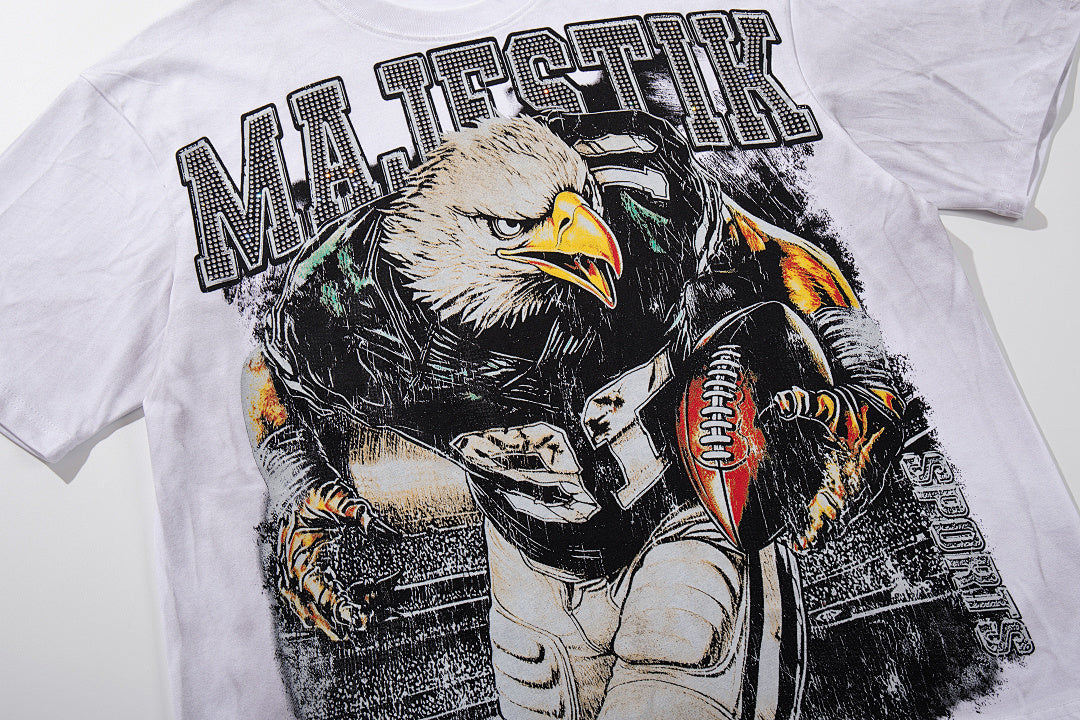 MAJESTIK Off‑White Washed Vintage Eagle Tour Graphic Band‑Style T‑Shirt