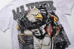 MAJESTIK Off‑White Washed Vintage Eagle Tour Graphic Band‑Style T‑Shirt