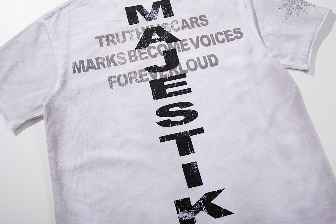 MAJESTIK Off‑White Washed Vintage Hand Graphic Double‑Sided Band‑Style T‑Shirt