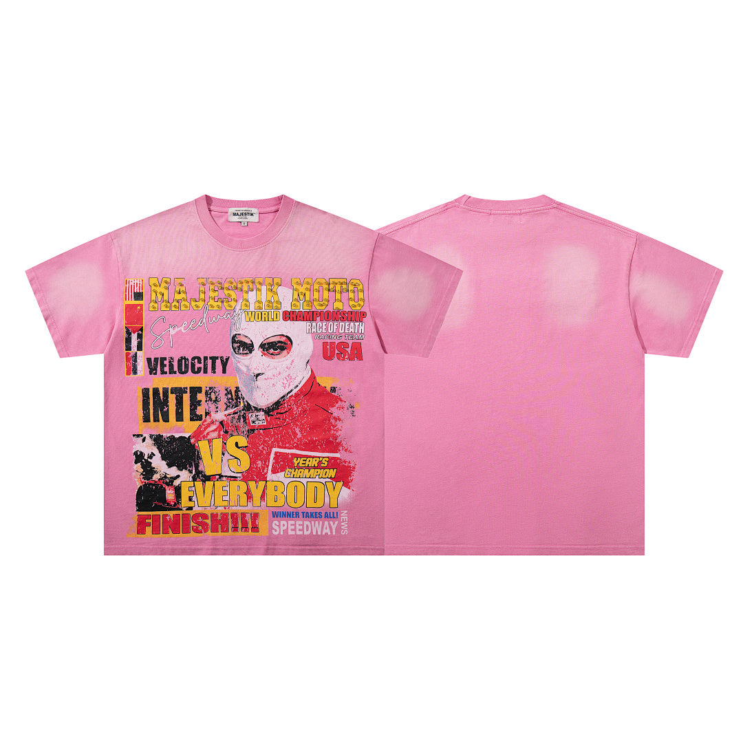MAJESTIK Bright Pink Washed Retro Poster Character Vintage Graphic T‑Shirt