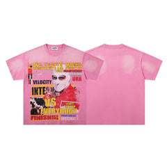 MAJESTIK Bright Pink Washed Retro Poster Character Vintage Graphic T‑Shirt