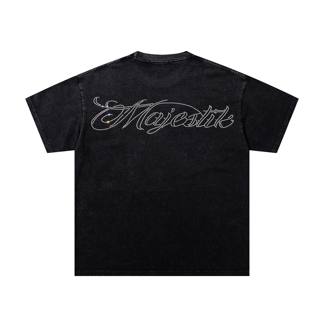 MAJESTIK Black Washed Vintage Astronaut Space Double‑Sided Graphic Band‑Style T‑Shirt