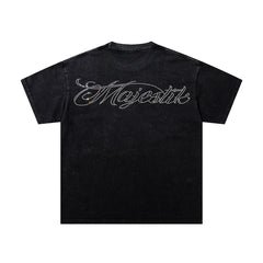 MAJESTIK Black Washed Vintage Astronaut Space Double‑Sided Graphic Band‑Style T‑Shirt