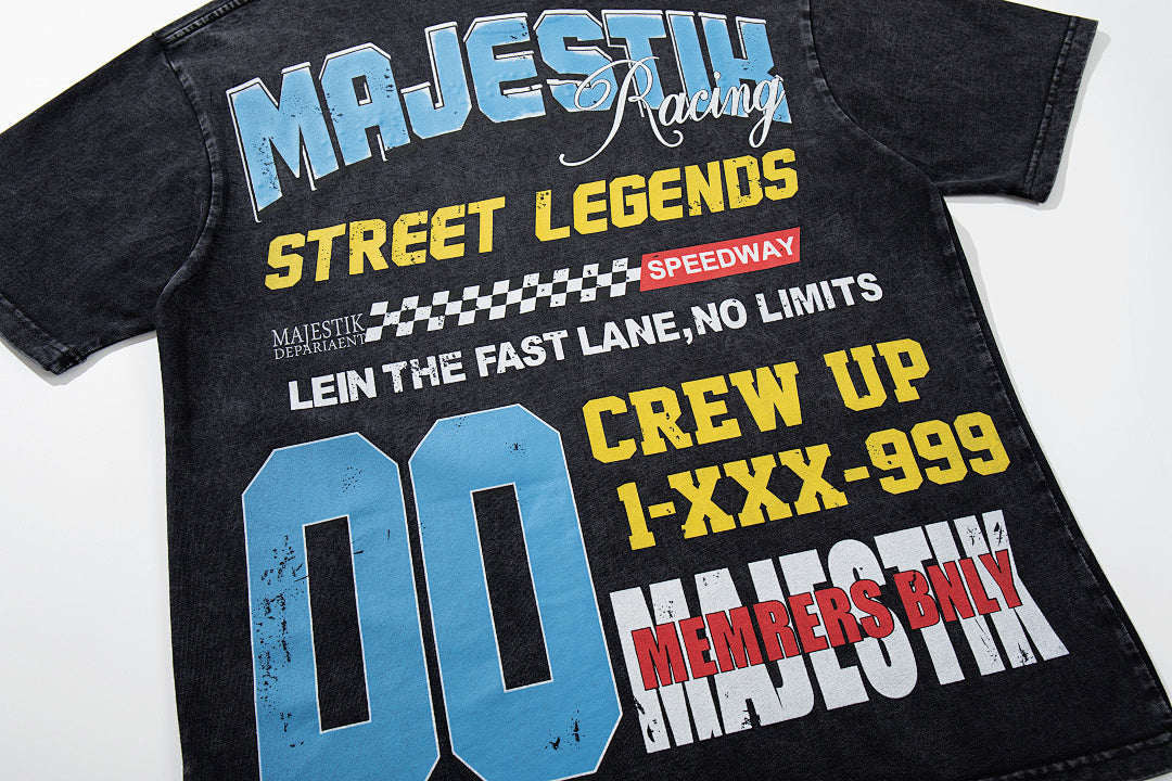 MAJESTIK Black Washed Vintage Street Figure Double‑Sided Graphic T‑Shirt