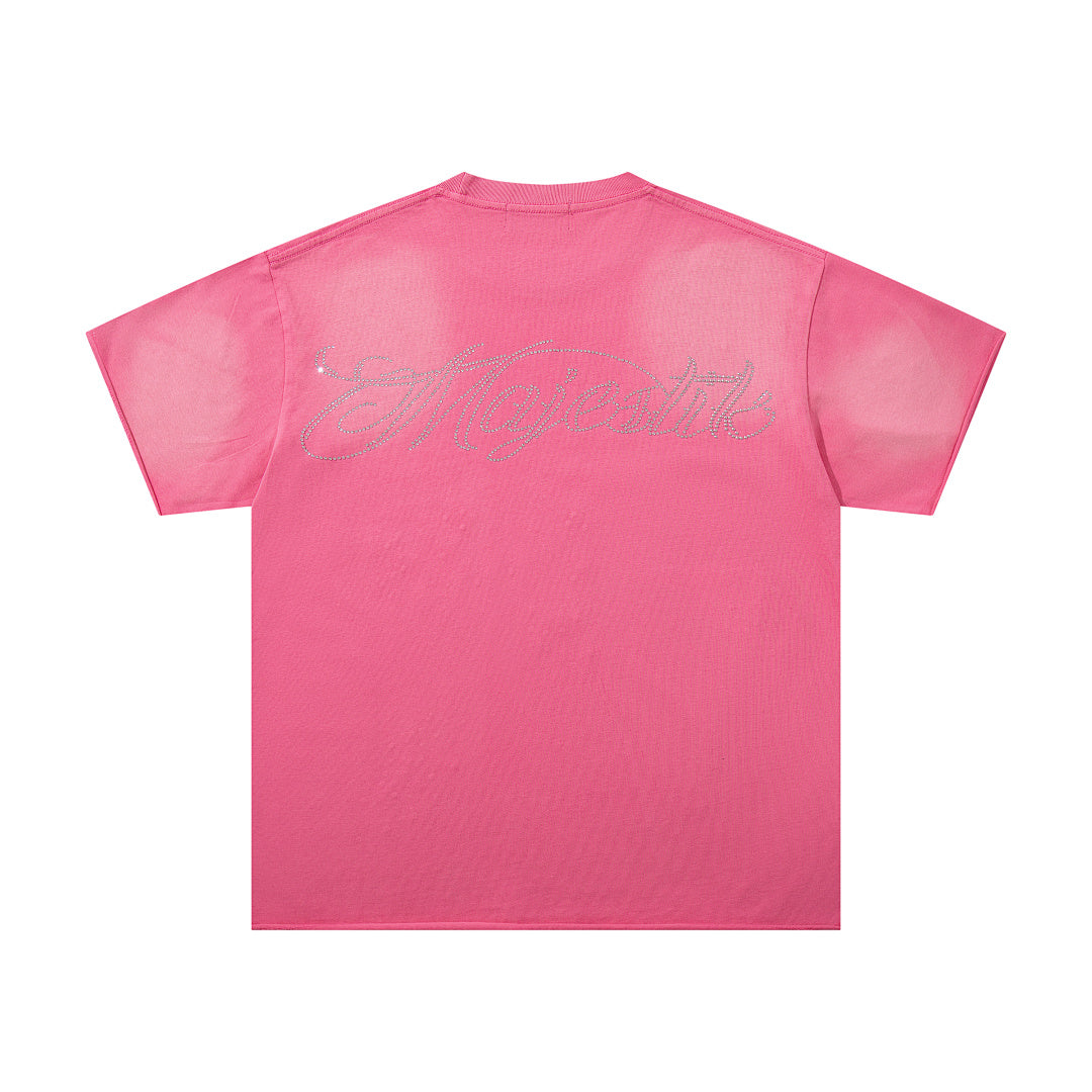 MAJESTIK Pink Washed Vintage Portrait Band‑Style Graphic T‑Shirt