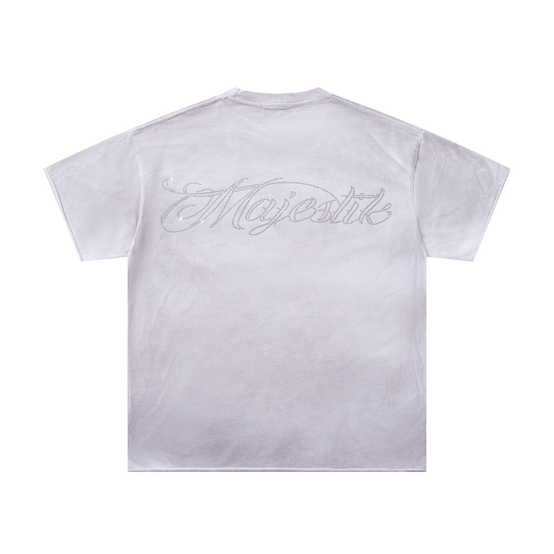 MAJESTIK Off‑White Washed Vintage Angel Mythology Double‑Sided Graphic Band‑Style T‑Shirt