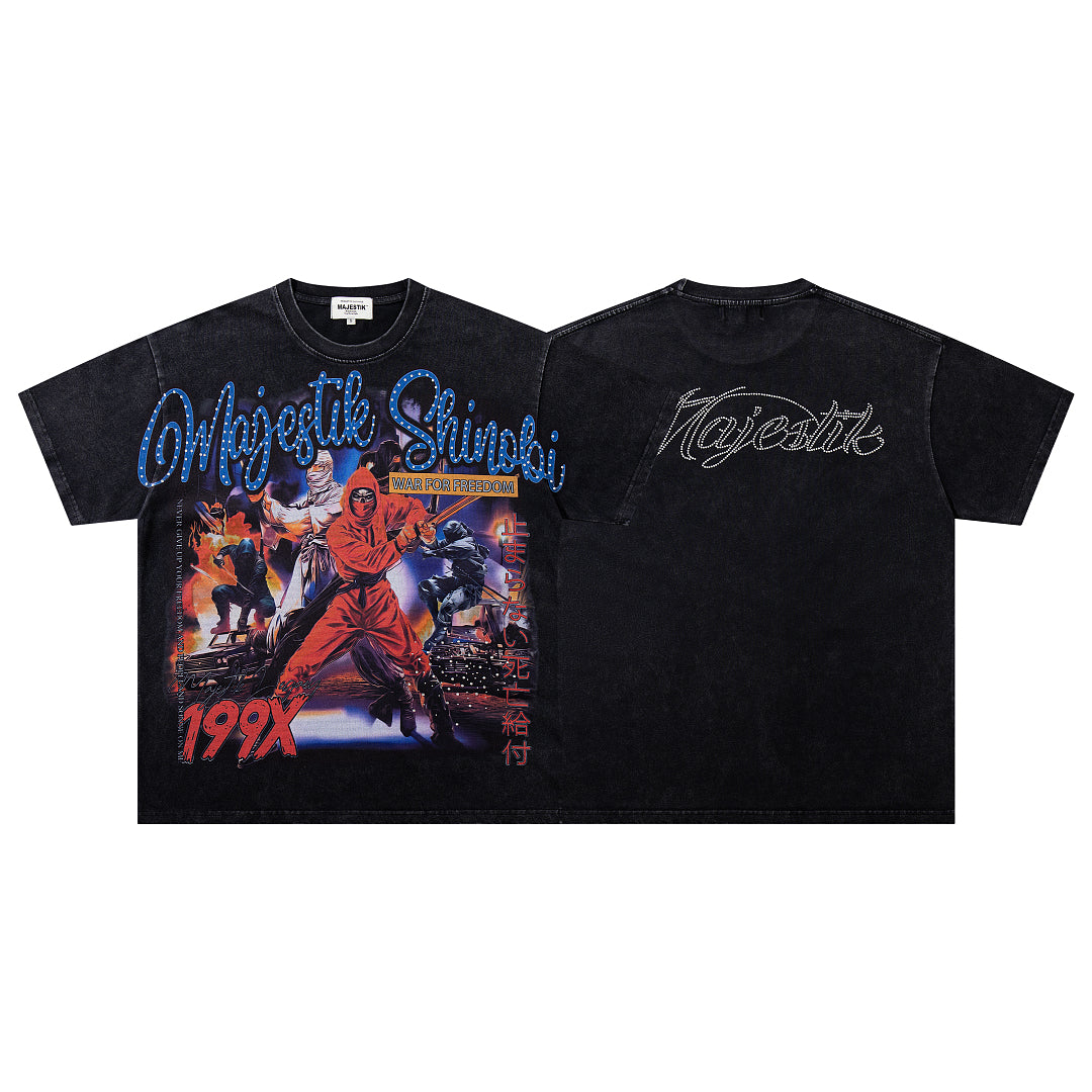 MAJESTIK Black 199X Vintage Basketball Player Graphic T‑Shirt