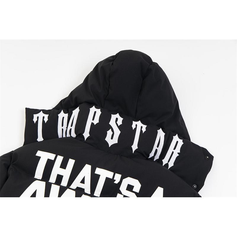 Black Hooded Puffer Jacket Text Graphic Heavy Bubble Coat Streetwear