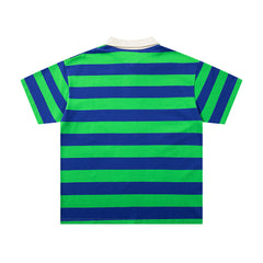 MAJESTIK Green Blue Stripe Monster Graphic Vintage Polo Shirt