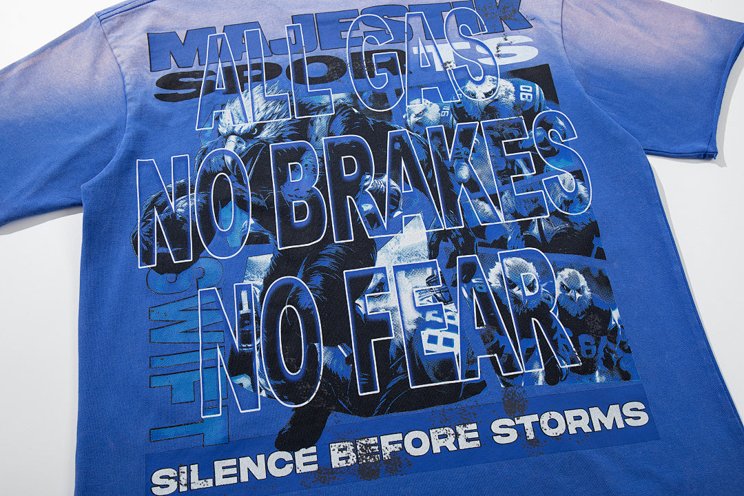 MAJESTIK Blue Washed Vintage Gorilla Band‑Style Graphic T‑Shirt