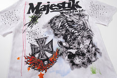 MAJESTIK White Washed Graffiti Street Art Vintage Graphic T‑Shirt