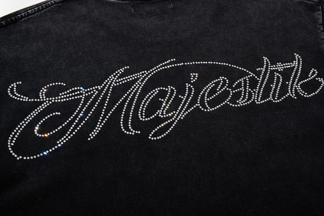 MAJESTIK Black Washed Vintage Double‑Sided Portrait Band‑Style Graphic T‑Shirt