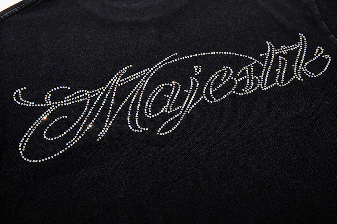 MAJESTIK Black Washed Vintage Roaring Tiger Double‑Sided Graphic Band‑Style T‑Shirt