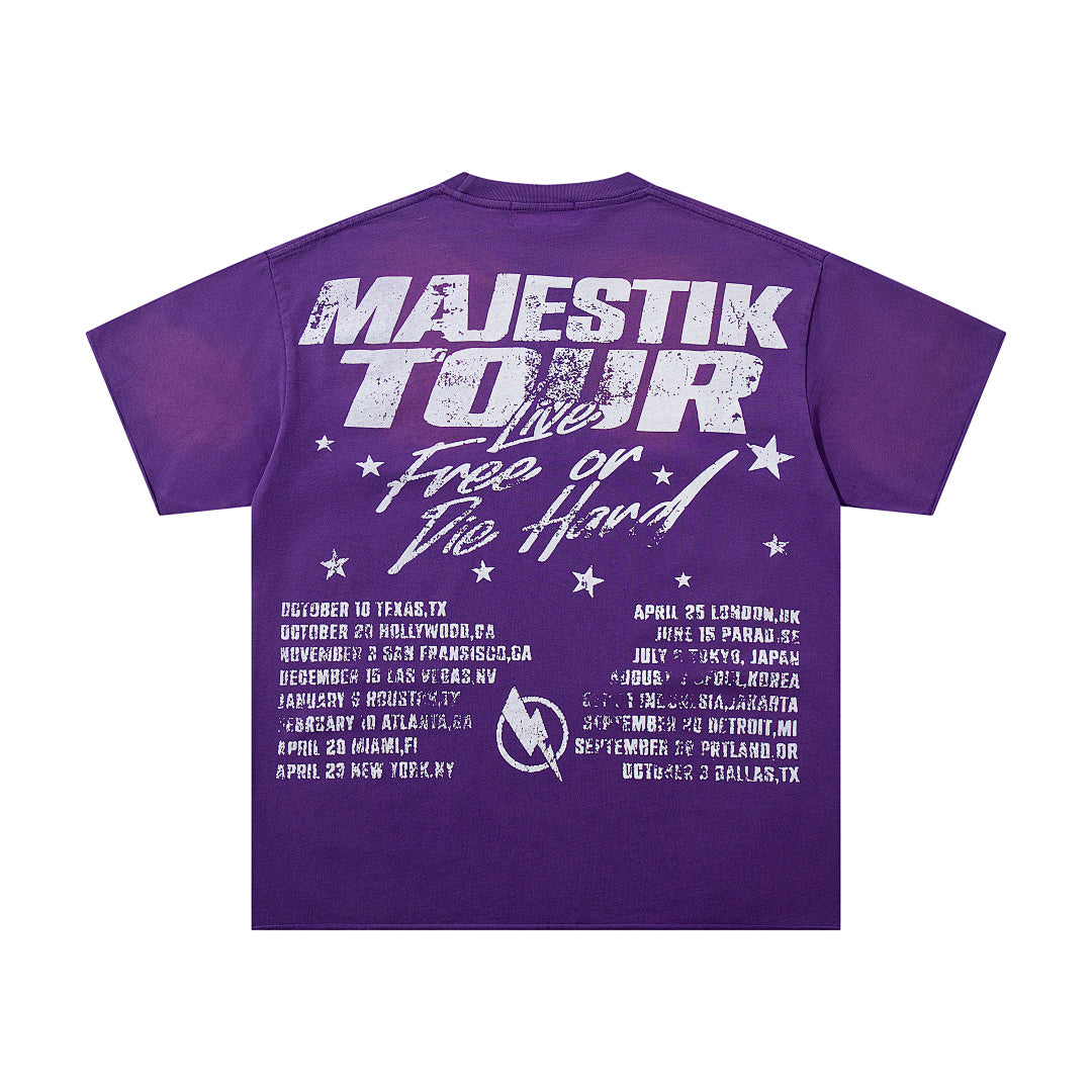 MAJESTIK Black Washed Vintage Knight‑Horse Double‑Sided Graphic Band‑Style T‑Shirt