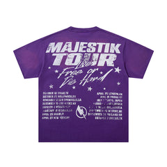 MAJESTIK Black Washed Vintage Knight‑Horse Double‑Sided Graphic Band‑Style T‑Shirt