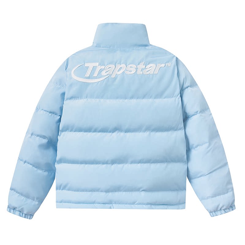 Light Blue Trapstar Puffer Jacket Zip Up Stand Collar Bubble Coat Streetwear