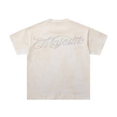 MAJESTIK Off‑White Washed Vintage Motorcycle Racing Graphic Band‑Style T‑Shirt