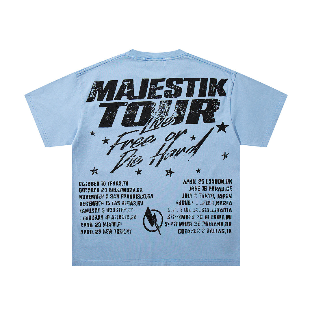 MAJESTIK Light Blue Washed Majestik Tour Concert Vintage Graphic T‑Shirt