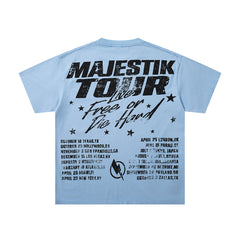 MAJESTIK Light Blue Washed Majestik Tour Concert Vintage Graphic T‑Shirt
