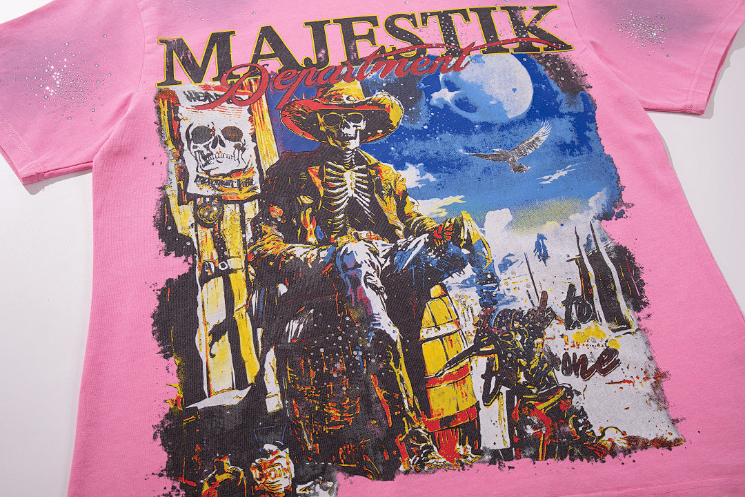 MAJESTIK Pink Washed Majestik City Scene Vintage Graphic T‑Shirt