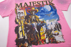 MAJESTIK Pink Washed Majestik City Scene Vintage Graphic T‑Shirt