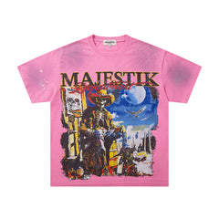 MAJESTIK Pink Washed Majestik City Scene Vintage Graphic T‑Shirt