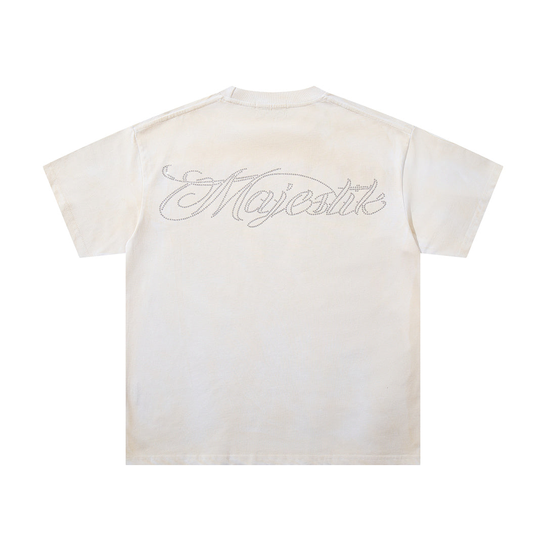 MAJESTIK Off‑White Washed Vintage Boxing Fighter Double‑Sided Graphic Band‑Style T‑Shirt