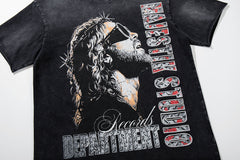 MAJESTIK Black Washed Vintage Eagle Raptor Double‑Sided Graphic Band‑Style T‑Shirt