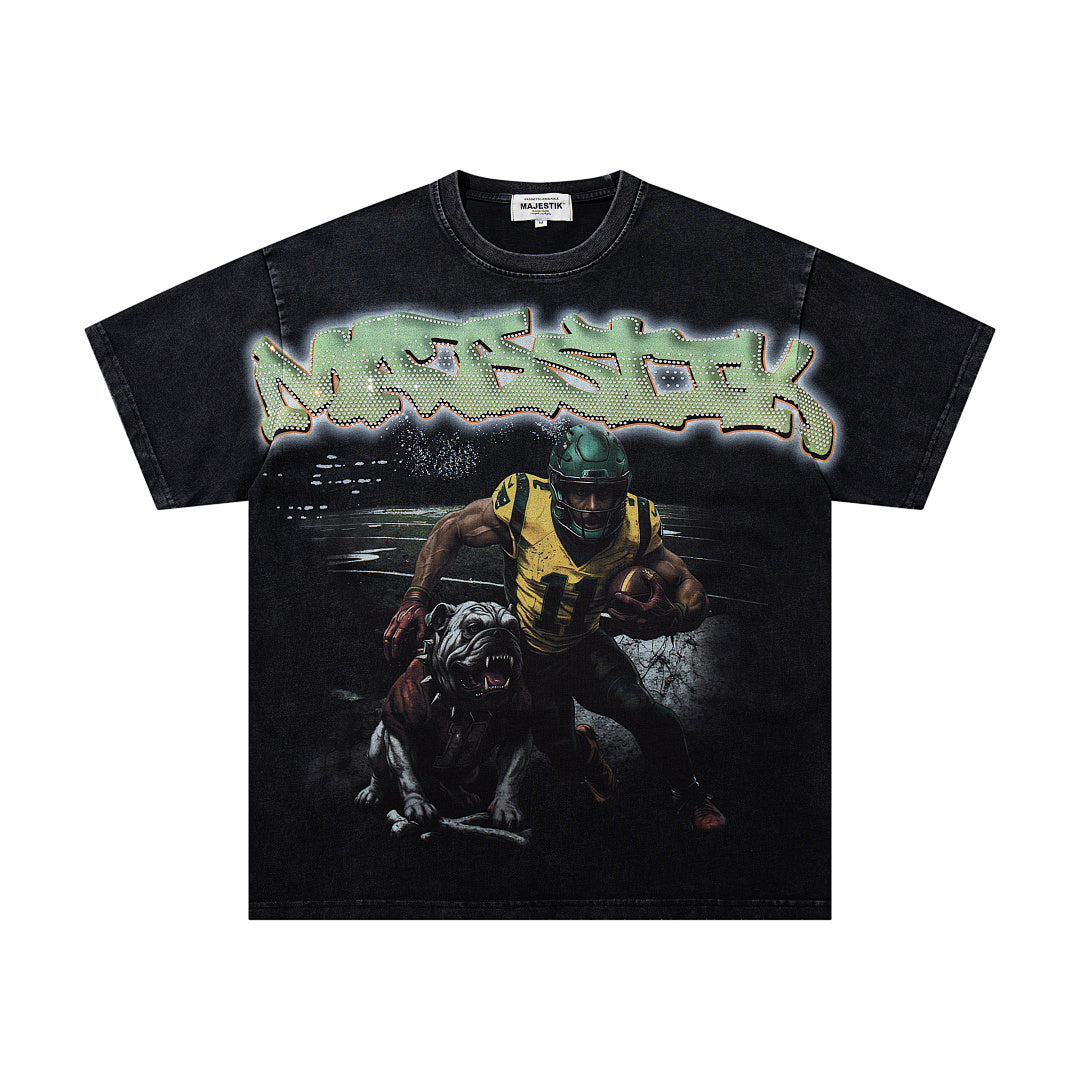 MAJESTIK Black Washed Vintage Double‑Sided Portrait Band‑Style Graphic T‑Shirt