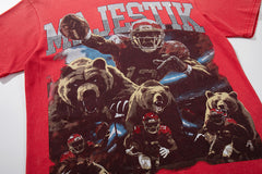 MAJESTIK Red Washed Vintage Tour‑Theme Double‑Sided Band‑Style Graphic T‑Shirt