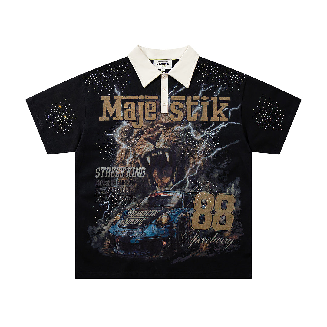 MAJESTIK 88 Racing Team Vintage Graphic Polo Shirt