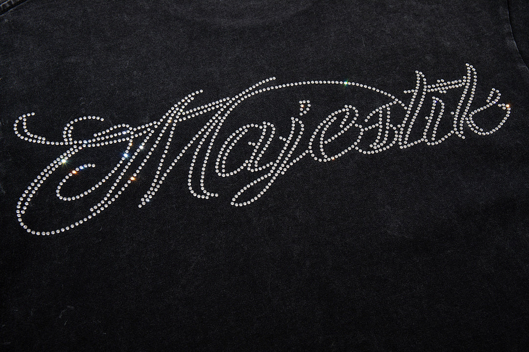 MAJESTIK Black Vintage Blue‑Tone Grim Reaper Band‑Style Graphic T‑Shirt