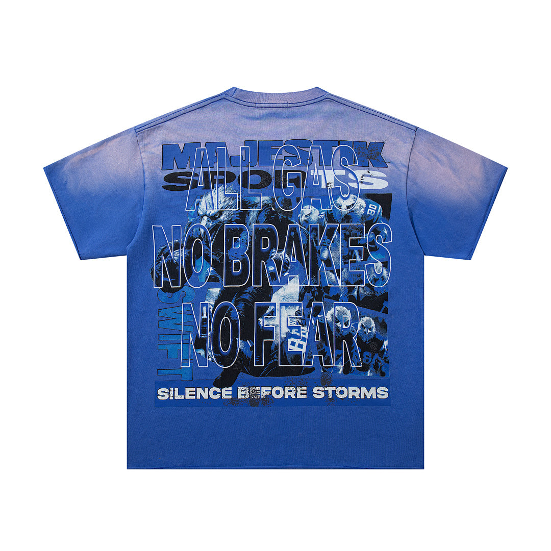 MAJESTIK Blue Washed Vintage Gorilla Band‑Style Graphic T‑Shirt