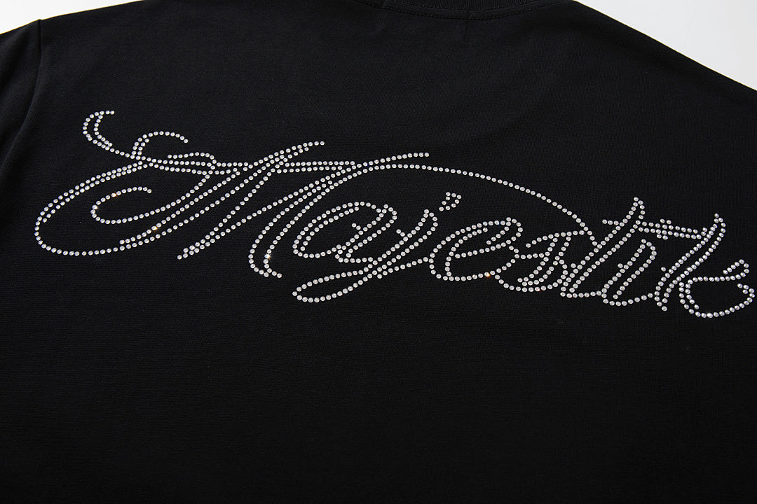 MAJESTIK Black Vintage Psychedelic Portrait Band‑Style Graphic T‑Shirt