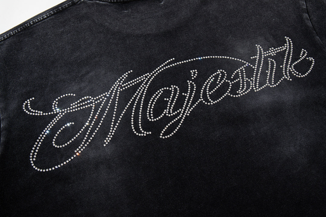 MAJESTIK Black Washed Vintage Eagle Raptor Double‑Sided Graphic Band‑Style T‑Shirt