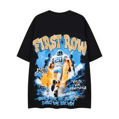 MAJESTIK Vintage Black FIRST ROW Football Player Double‑Sided Graphic T‑Shirt