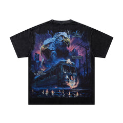 MAJESTIK Dark Castle Dragon Rock Vintage Graphic T‑Shirt