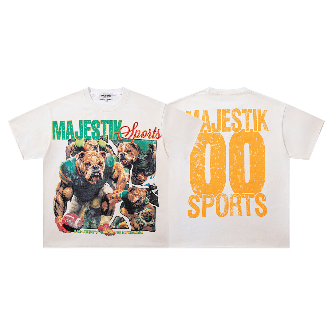 MAJESTIK Off‑White Vintage Sports Bear Double‑Sided Graphic T‑Shirt