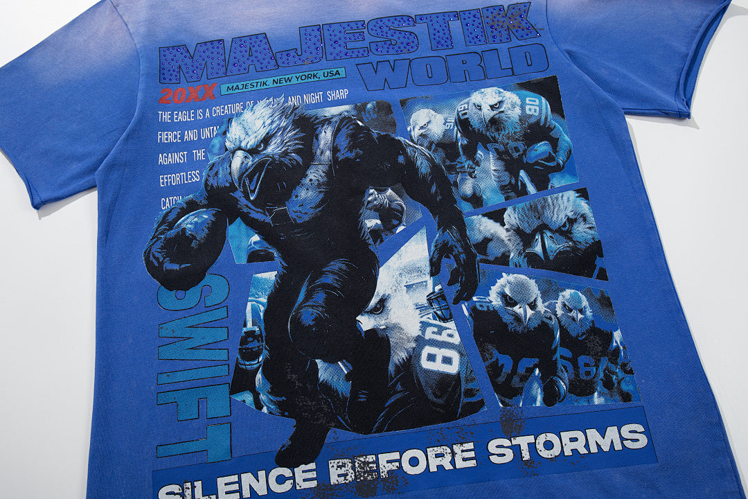 MAJESTIK Blue Washed Vintage Gorilla Band‑Style Graphic T‑Shirt