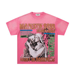 MAJESTIK Pink Washed Vintage Portrait Band‑Style Graphic T‑Shirt