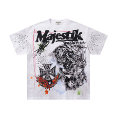 MAJESTIK White Washed Graffiti Street Art Vintage Graphic T‑Shirt